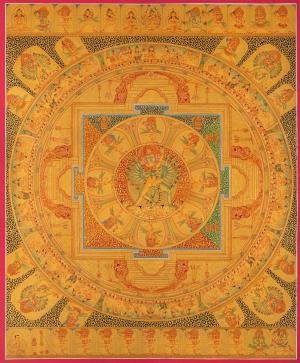 Hevajra Mandala with Eight Dakinis and Retinue | Gold Wall Hanging Mandala for Meditation or Decoration